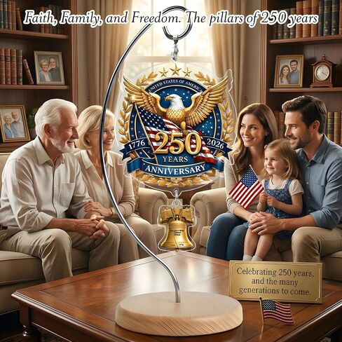 USA 250th Anniversary Tabletop Decor with Wooden Stand, American Patriotic Home Decor, Liberty Bell Ornament, 250 Anniversary USA Merchandise, Independence Day Desk Decoration, Gift for US Citizens in Saudi Arabia