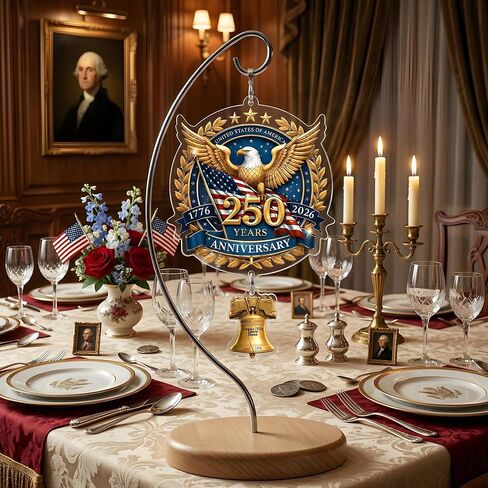 USA 250th Anniversary Tabletop Decor with Wooden Stand, American Patriotic Home Decor, Liberty Bell Ornament, 250 Anniversary USA Merchandise, Independence Day Desk Decoration, Gift for US Citizens in Saudi Arabia