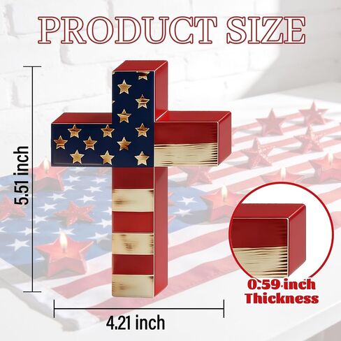 3Pcs Wooden American Flag Cross Decor, Rustic Patriotic Christian Decor, 4th of July Tiered Tray Decor, Farmhouse Religious Cross for Home, Church, Tabletop, Christian Gift in Saudi Arabia