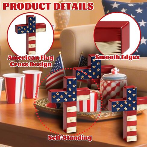 3Pcs Wooden American Flag Cross Decor, Rustic Patriotic Christian Decor, 4th of July Tiered Tray Decor, Farmhouse Religious Cross for Home, Church, Tabletop, Christian Gift in Saudi Arabia