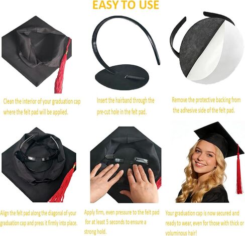 2 Pack Graduation Cap Headband Insert, Firm Anti-Fall Hair Band Holder with Hook and Loop Sticker, Secure Grad Hat & Hairstyle for Graduates Students Women (Cap Not Included) in Saudi Arabia