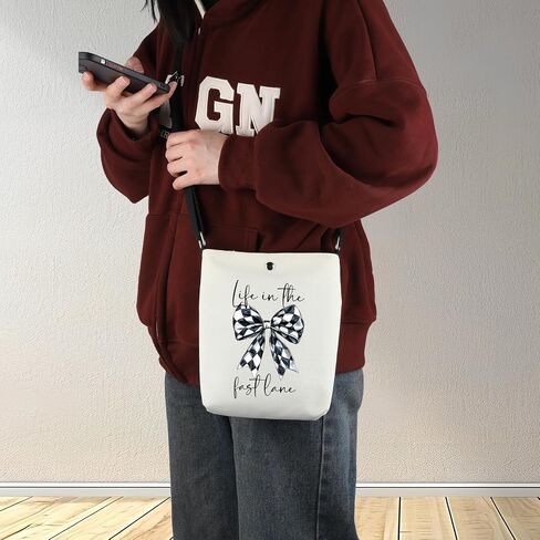 G2TUP Race Day Crossbody Bag Racing Gifts Checkered Flag Bow Gift Life In The Fast Lane Race Lover Shoulder Bag in Kuwait