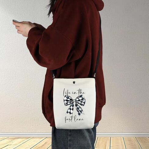G2TUP Race Day Crossbody Bag Racing Gifts Checkered Flag Bow Gift Life In The Fast Lane Race Lover Shoulder Bag in Kuwait