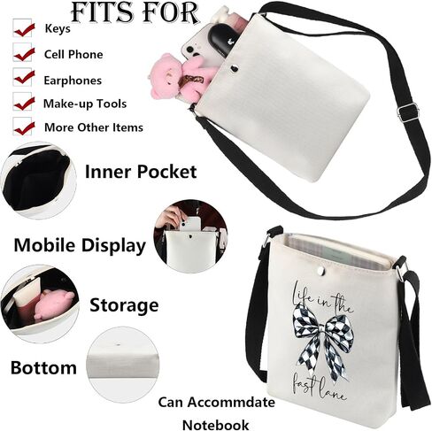 G2TUP Race Day Crossbody Bag Racing Gifts Checkered Flag Bow Gift Life In The Fast Lane Race Lover Shoulder Bag in Kuwait