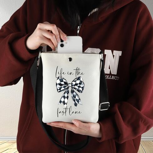 G2TUP Race Day Crossbody Bag Racing Gifts Checkered Flag Bow Gift Life In The Fast Lane Race Lover Shoulder Bag in Kuwait