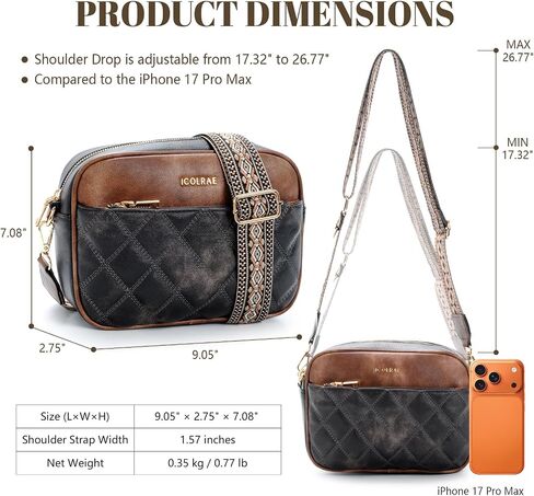 ICOLRAE Small Crossbody Bags for Women Quilted Vegan Leather Crossbody Purses with Adjustable Wide Strap in Kuwait