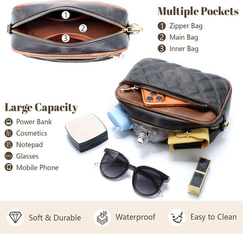 ICOLRAE Small Crossbody Bags for Women Quilted Vegan Leather Crossbody Purses with Adjustable Wide Strap in Kuwait