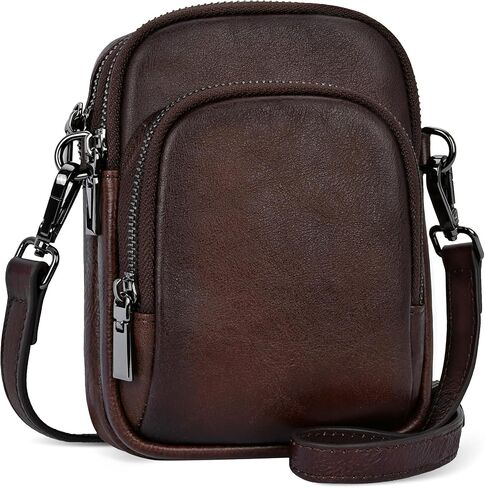 Iswee Vintage Genuine Leather Crossbody Bag for Women Shoulder Handbags Small Travel Phone Purse RFID with Adjustable Strap in Saudi Arabia