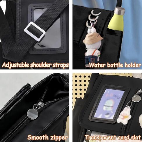 Black Messenger Ita Bag Crossbody for Women, Large Capacity Pin Display Insert Bags, Kawaii Japanese School Ladies Purse, Y2K Korean College Aesthetic Shoulder Tote in Saudi Arabia
