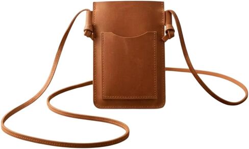 Leather Crossbody Phone Bag for Women - Small Phone Purse, Genuine Leather Phone Holder, Slim Crossbody Wallet Bag, Caramel Brown in Saudi Arabia