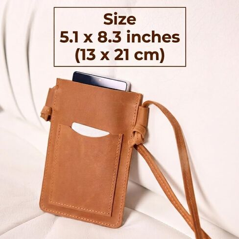 Leather Crossbody Phone Bag for Women - Small Phone Purse, Genuine Leather Phone Holder, Slim Crossbody Wallet Bag, Caramel Brown in Saudi Arabia