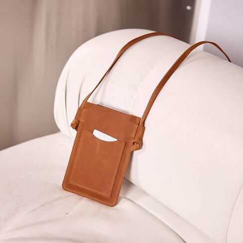 Leather Crossbody Phone Bag for Women - Small Phone Purse, Genuine Leather Phone Holder, Slim Crossbody Wallet Bag, Caramel Brown in Saudi Arabia