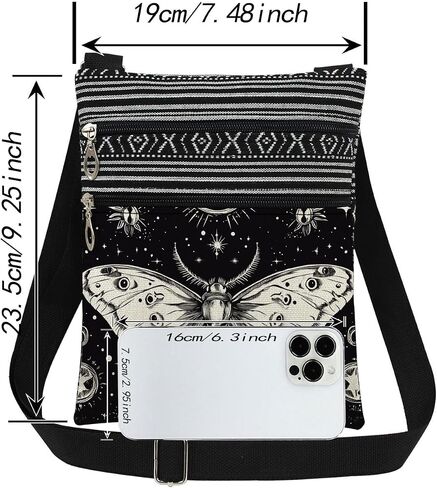 Black and White Moth Adjustable Strap Crossbody Bag Stars Moon Moth Messenger Bag Stylish Travel Purse Birthday Gift Christmas Present​​ for Women Friend Men Sister in Saudi Arabia
