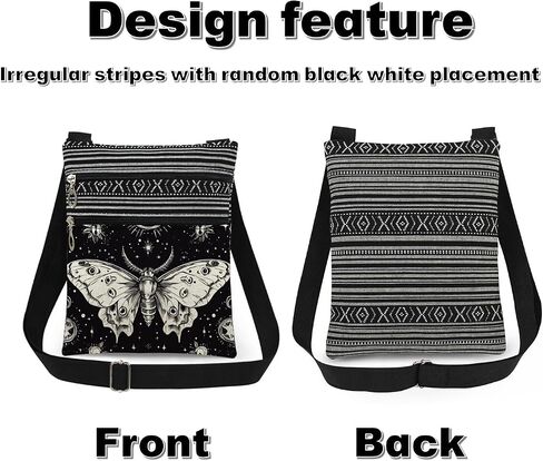 Black and White Moth Adjustable Strap Crossbody Bag Stars Moon Moth Messenger Bag Stylish Travel Purse Birthday Gift Christmas Present​​ for Women Friend Men Sister in Saudi Arabia