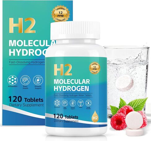 Molecular Hydrogen Water Tablets, 12 PPM H2 Supplement with Magnesium, Raspberry Flavor, Fast-Dissolving H2 Tablets for Water, Hydration, Energy & Recovery Support, 120 Tablets in Saudi Arabia