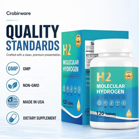 Molecular Hydrogen Water Tablets, 12 PPM H2 Supplement with Magnesium, Raspberry Flavor, Fast-Dissolving H2 Tablets for Water, Hydration, Energy & Recovery Support, 120 Tablets in Saudi Arabia
