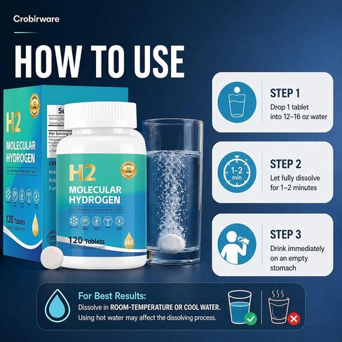 Molecular Hydrogen Water Tablets, 12 PPM H2 Supplement with Magnesium, Raspberry Flavor, Fast-Dissolving H2 Tablets for Water, Hydration, Energy & Recovery Support, 120 Tablets in Saudi Arabia