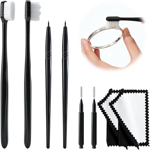 Jewelry Cleaning Kit with Cleaning Brushes and Double Sided Velvet Polishing Cloths for Gold Silver Platinum Diamonds Gemstones in Saudi Arabia