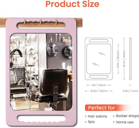 TASALON Unbreakable Hand Mirror with Double Handle - Large Handheld Barber Mirror for Hair and Beauty Salon - Durable Hand Held Mirrors for Barbershop (Pink) in Kuwait