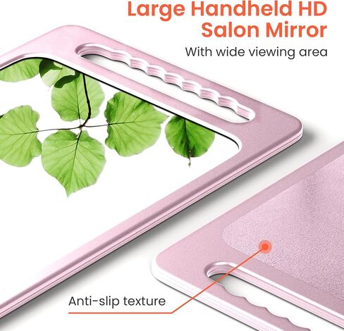 TASALON Unbreakable Hand Mirror with Double Handle - Large Handheld Barber Mirror for Hair and Beauty Salon - Durable Hand Held Mirrors for Barbershop (Pink) in Kuwait