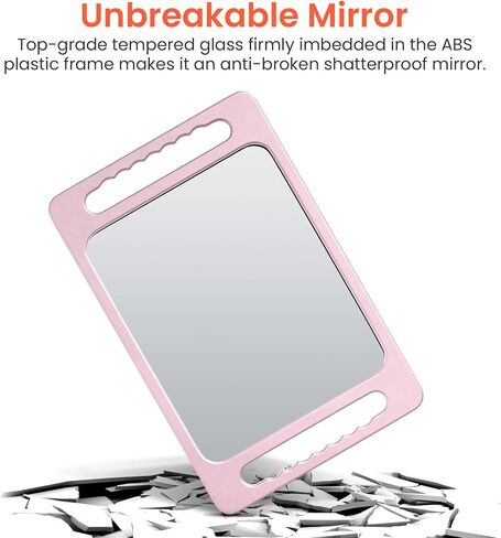 TASALON Unbreakable Hand Mirror with Double Handle - Large Handheld Barber Mirror for Hair and Beauty Salon - Durable Hand Held Mirrors for Barbershop (Pink) in Kuwait