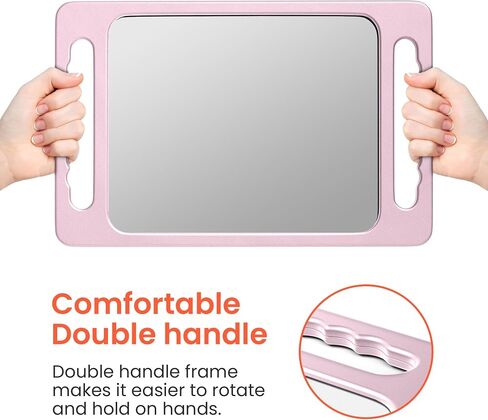 TASALON Unbreakable Hand Mirror with Double Handle - Large Handheld Barber Mirror for Hair and Beauty Salon - Durable Hand Held Mirrors for Barbershop (Pink) in Kuwait