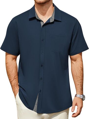 Hardaddy Men's Button Down Shirts Short Sleeve Casual Shirts Summer Beach Vacation Shirt with Pocket for Business Wedding in Saudi Arabia