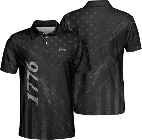 1776 Patriotic Polo Shirt for Men Vintage American Flag 4th of July Moisture Wicking Short Sleeve Golf Top in Kuwait