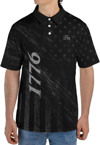 1776 Patriotic Polo Shirt for Men Vintage American Flag 4th of July Moisture Wicking Short Sleeve Golf Top in Kuwait