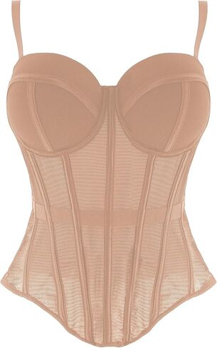 ELLACCI Women's Mesh Corset Bustier Top Elastic Waistband Lingerie Top with Removable Straps Khaki in Kuwait