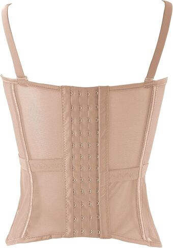 ELLACCI Women's Mesh Corset Bustier Top Elastic Waistband Lingerie Top with Removable Straps Khaki in Kuwait