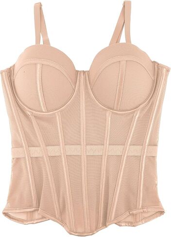ELLACCI Women's Mesh Corset Bustier Top Elastic Waistband Lingerie Top with Removable Straps Khaki in Kuwait