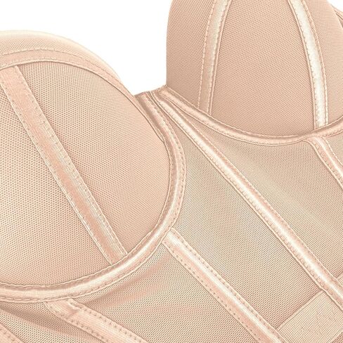 ELLACCI Women's Mesh Corset Bustier Top Elastic Waistband Lingerie Top with Removable Straps Khaki in Kuwait
