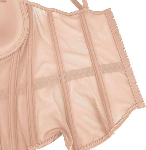 ELLACCI Women's Mesh Corset Bustier Top Elastic Waistband Lingerie Top with Removable Straps Khaki in Kuwait