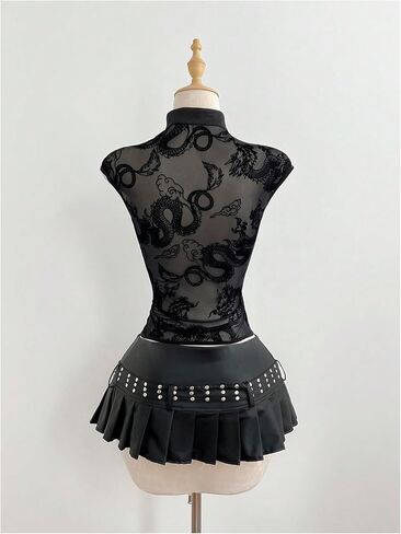 Verdusa Women's Sheer Mesh Going Out Cheongsam Top Animal Graphic Tees Cap Sleeve T Shirts in Kuwait