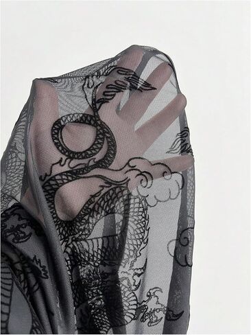 Verdusa Women's Sheer Mesh Going Out Cheongsam Top Animal Graphic Tees Cap Sleeve T Shirts in Kuwait