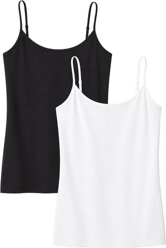 Camisole Tops for Women 2 Pack Black White Adjustable Strap Basic Cami Tank Tops Soft Stretch Layering Undershirts in Saudi Arabia