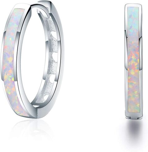 CUOKA MIRACLE Opal Huggie Hoop Earrings for Women, 925 Sterling Silver Hypoallergenic 16mm Hoops, Trendy Jewelry Gift for Valentine's Day Christmas and Mother's Day in Kuwait