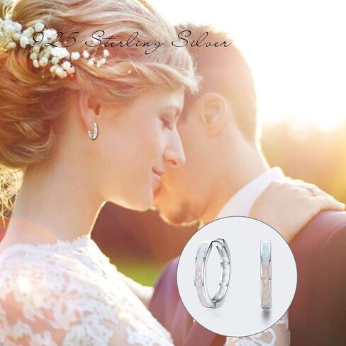CUOKA MIRACLE Opal Huggie Hoop Earrings for Women, 925 Sterling Silver Hypoallergenic 16mm Hoops, Trendy Jewelry Gift for Valentine's Day Christmas and Mother's Day in Kuwait
