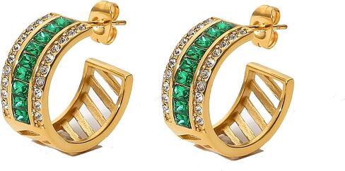 14K Gold Crystal C Shape Earrings, Natural Crystal Earrings - Perfect Birthday and Holiday Gift for Mom, Wife and Girlfriend in Saudi Arabia