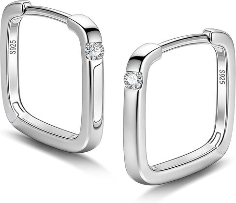 Dainty S925 Silver Square Hoop Earrings for Women Lightweight Crystal Small Open Square Huggies in Saudi Arabia