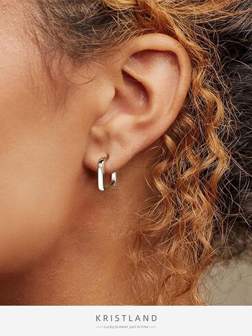 Dainty S925 Silver Square Hoop Earrings for Women Lightweight Crystal Small Open Square Huggies in Saudi Arabia