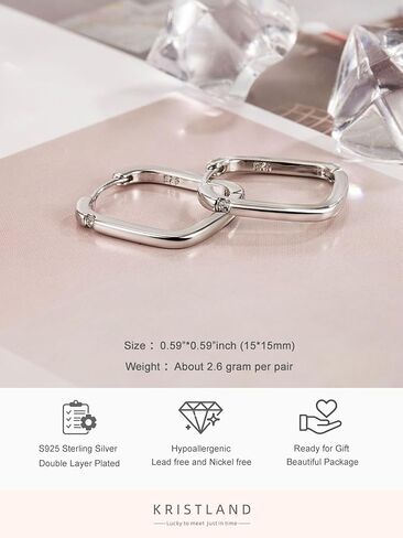 Dainty S925 Silver Square Hoop Earrings for Women Lightweight Crystal Small Open Square Huggies in Saudi Arabia