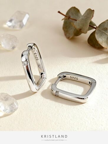 Dainty S925 Silver Square Hoop Earrings for Women Lightweight Crystal Small Open Square Huggies in Saudi Arabia