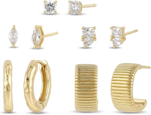 Waterproof Mini Hoop Earring Set 14K Yellow Gold Plated Brass Cubic Zirconia Stud Earrings for Women Geometric Studs Huggie Hoops in Kuwait