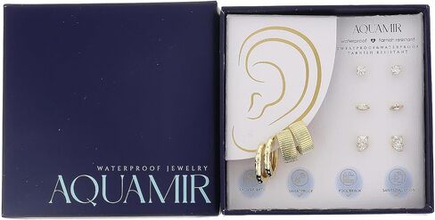 Waterproof Mini Hoop Earring Set 14K Yellow Gold Plated Brass Cubic Zirconia Stud Earrings for Women Geometric Studs Huggie Hoops in Kuwait