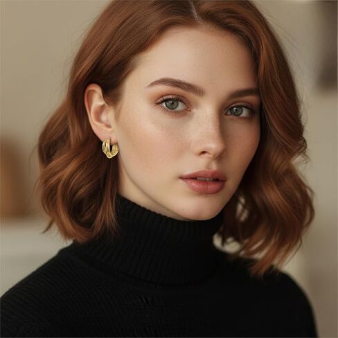 14K Gold Plated Earrings for Women 14K Gold Plated Hoop Earrings for Women Trendy with Intertwined Lines Blends Art and Elegance Chunky Hoop Earring Womens Statement Earring 20mm in Saudi Arabia