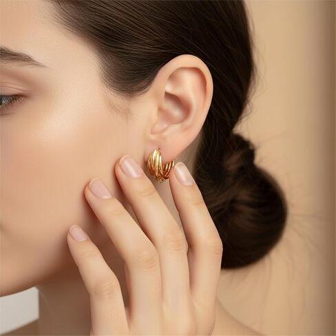 14K Gold Plated Earrings for Women 14K Gold Plated Hoop Earrings for Women Trendy with Intertwined Lines Blends Art and Elegance Chunky Hoop Earring Womens Statement Earring 20mm in Saudi Arabia