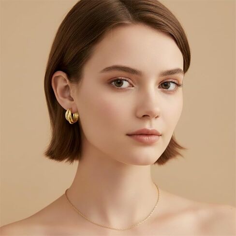 14K Gold Plated Earrings for Women 14K Gold Plated Hoop Earrings for Women Trendy with Intertwined Lines Blends Art and Elegance Chunky Hoop Earring Womens Statement Earring 20mm in Saudi Arabia