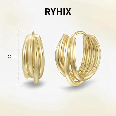 14K Gold Plated Earrings for Women 14K Gold Plated Hoop Earrings for Women Trendy with Intertwined Lines Blends Art and Elegance Chunky Hoop Earring Womens Statement Earring 20mm in Saudi Arabia